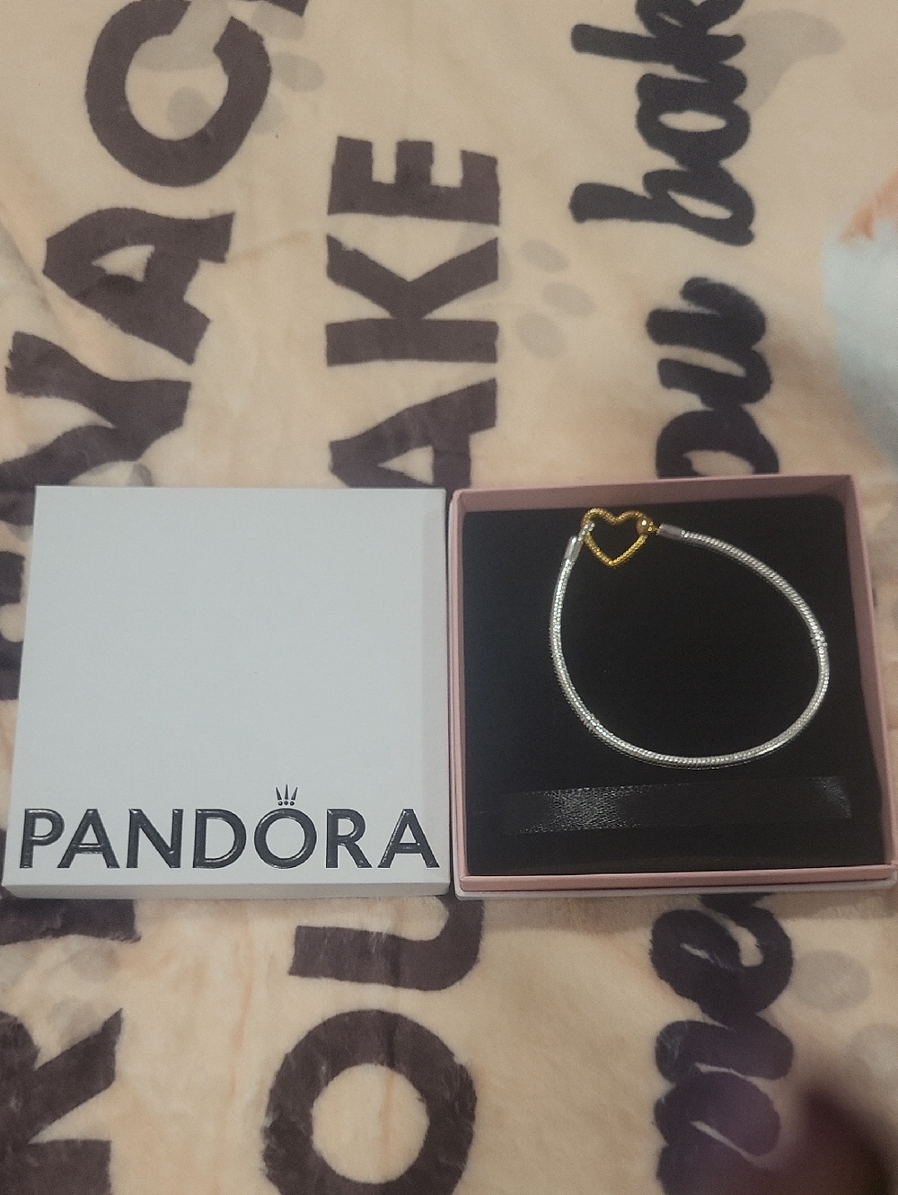 Pandora  Duo Silver Gold  Heart Charm Bracelet Bagged Boxed Heart Clips To Left